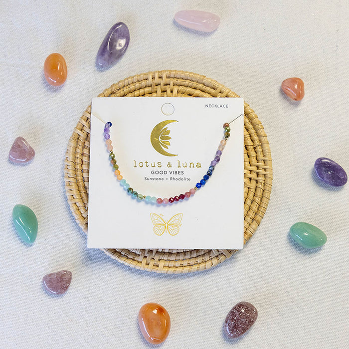 Good Vibes 3mm Healing Necklace, flat lay on card