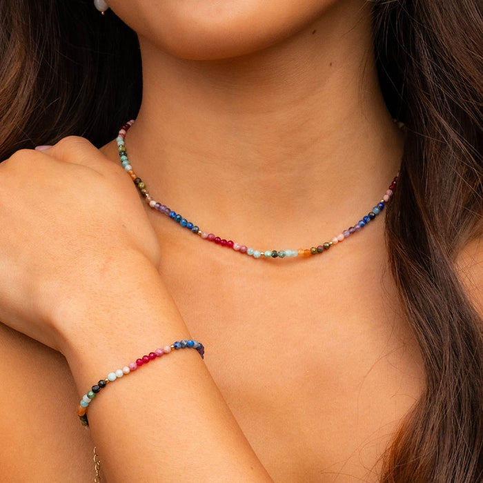 Good Vibes 3mm Healing Necklace, worn on neck and wrist