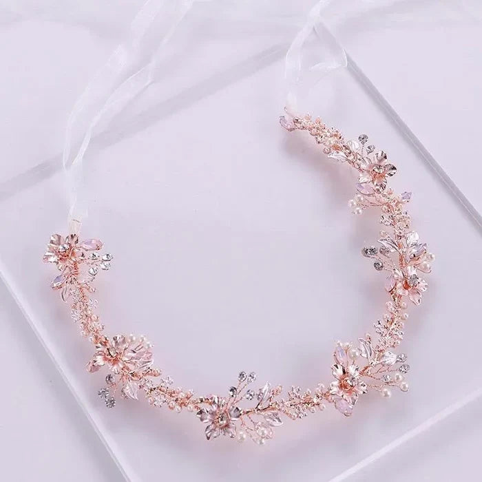 Wedding Hair Accessories - Rose Gold Swarovski Pearl and Crystal Bridal Headband