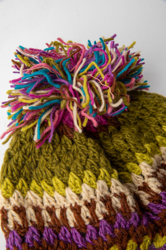 Granny Square Wool Pom Pom Hat in purple