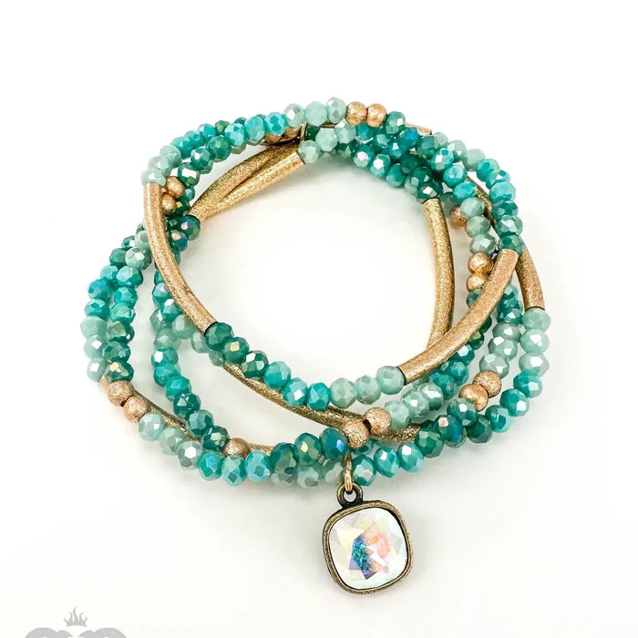 Green Austrian Crystal Bead Bracelet Set