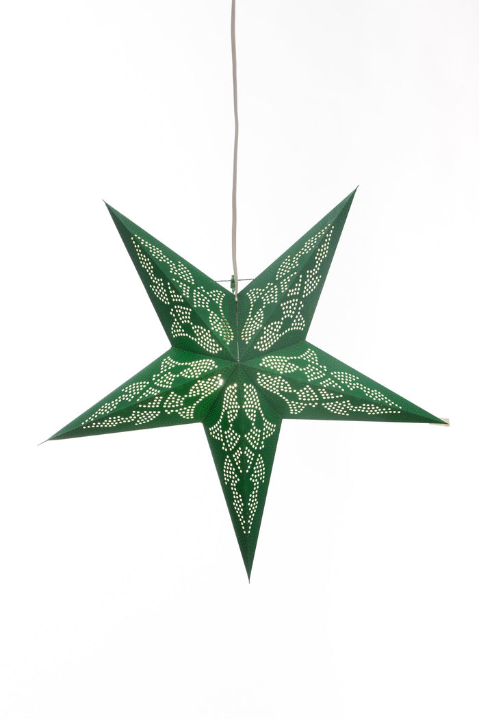 Green paper star lantern in dotted - green. Light kit sold separately.