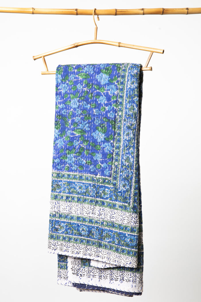 Block print bedspread in blue