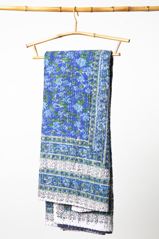 Block print bedspread in blue
