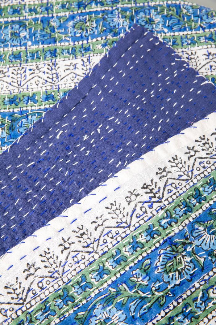 Block print bedspread in blue