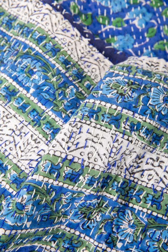 Block print bedspread in blue