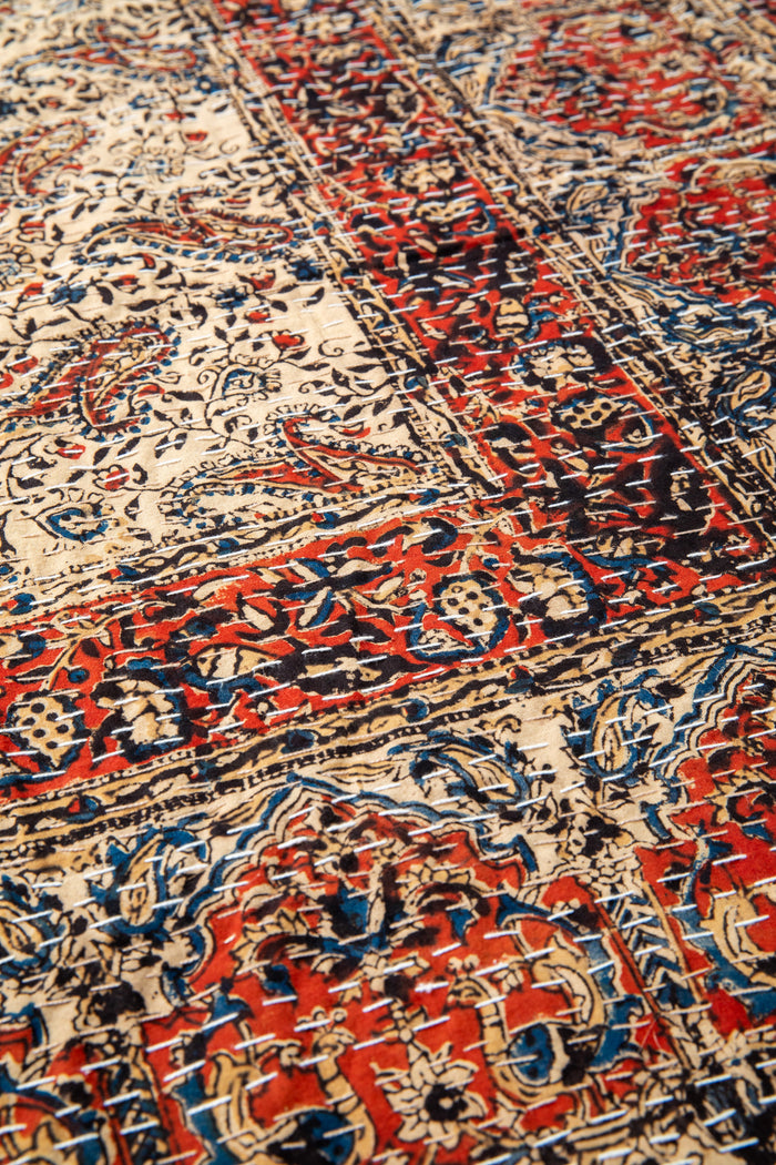 Block print bedspread in multicolor