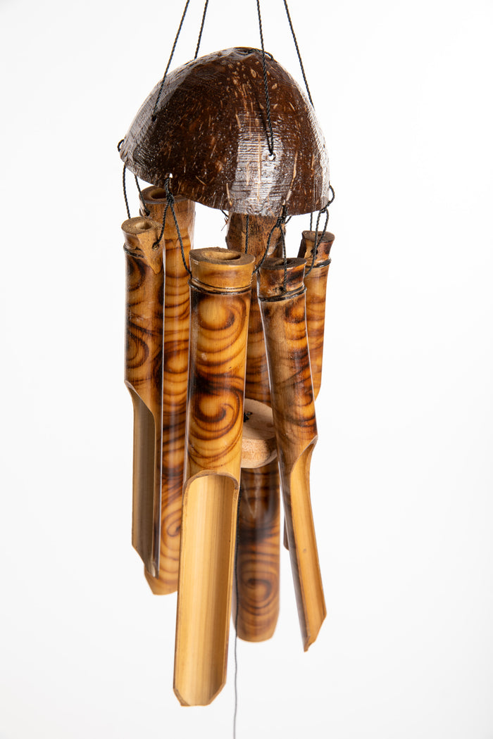 Bamboo wind chime with coconut shell top