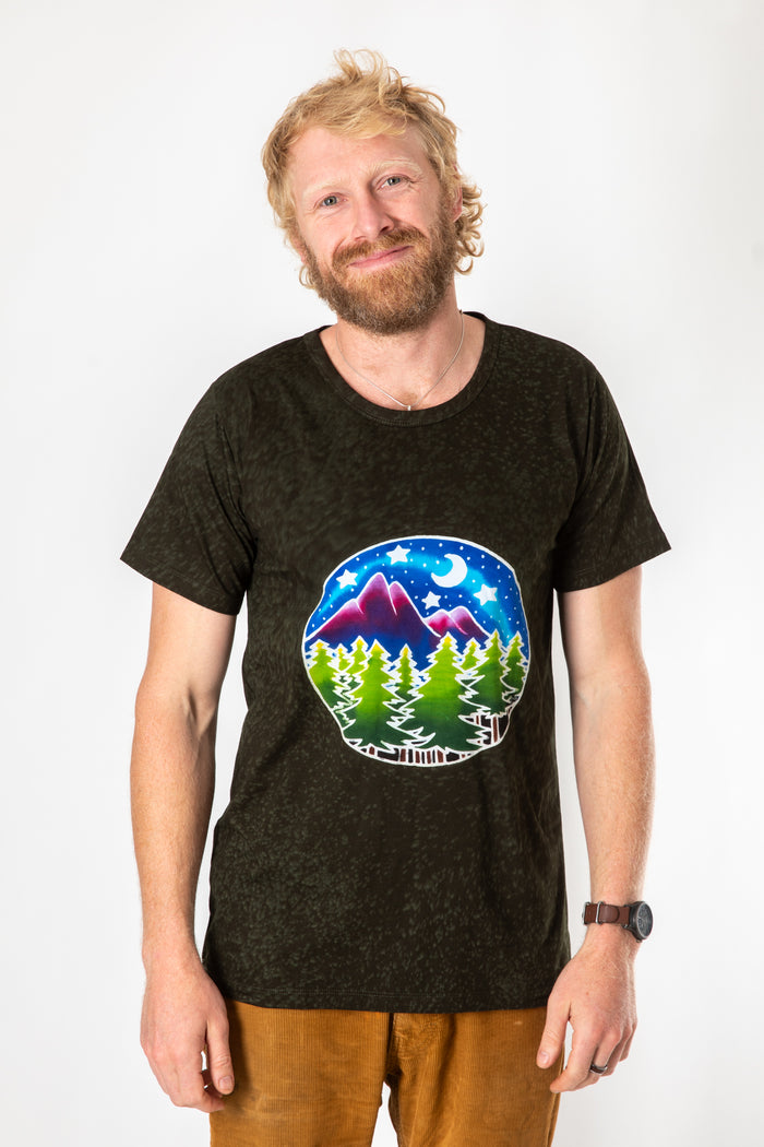 Hand Painted Batik T-Shirt in Mountain to Sea