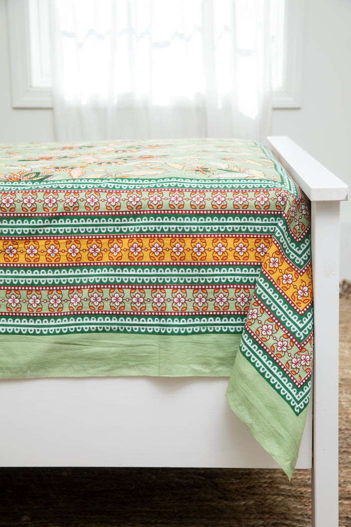 Hand printed India tapestry in green garden