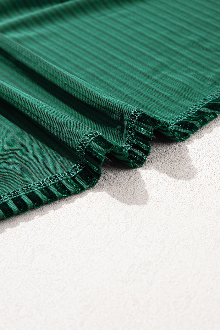 Haut babydoll en velours côtelé smocké vert noirâtre