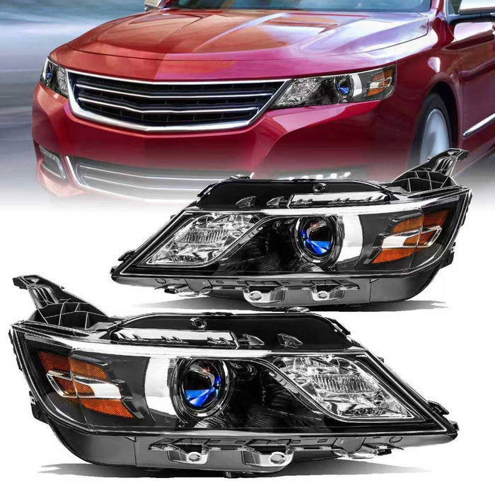 Headlights for 2014-2020 Chevy Impala All Black Housing (Left and Right)
