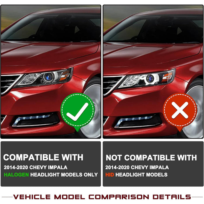 Headlights for 2014-2020 Chevy Impala All Black Housing (Left and Right)