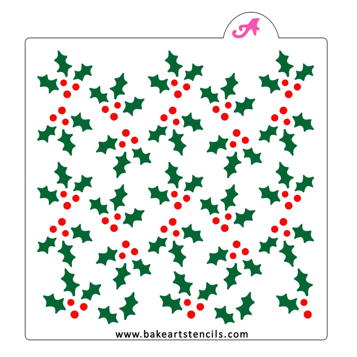 Holly Berry Pattern Cookie Stencil, a 2-piece design to decorate Christmas Cookies.
