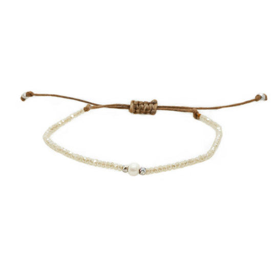 "I Love and Accept Myself as I am" Goddess Bracelet, flat lay pearl bead
