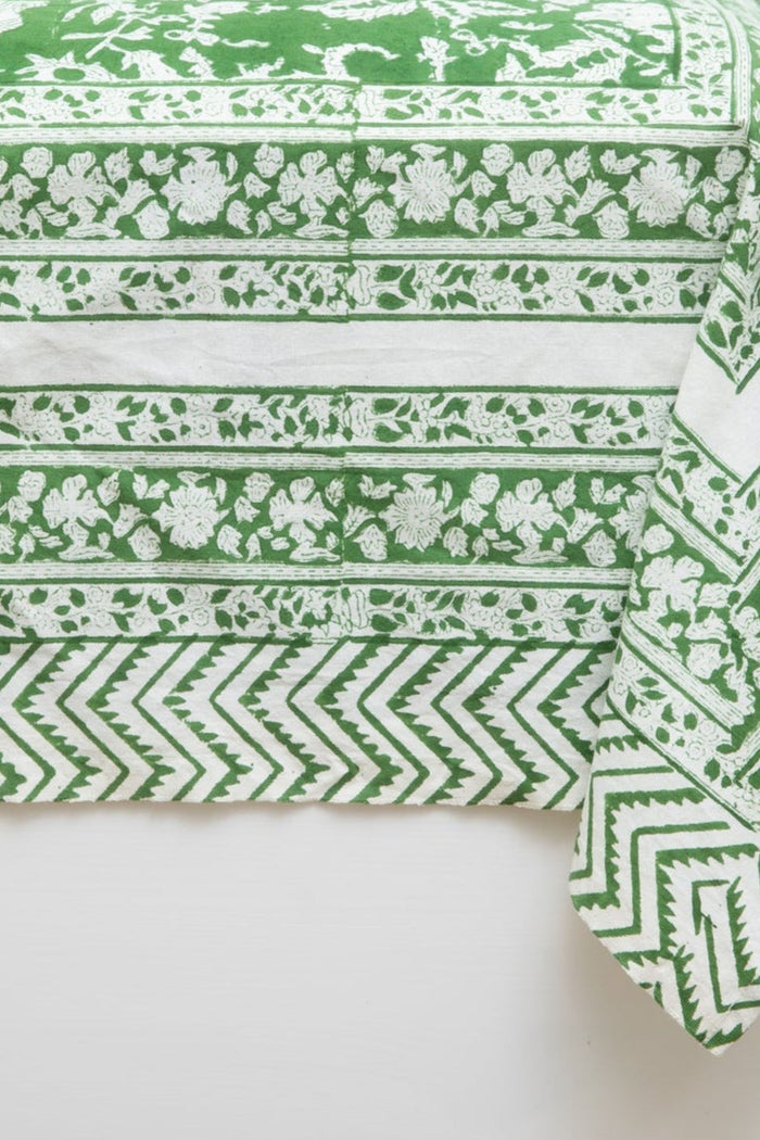 Block Print Floral Tablecloth in Forest Peonies