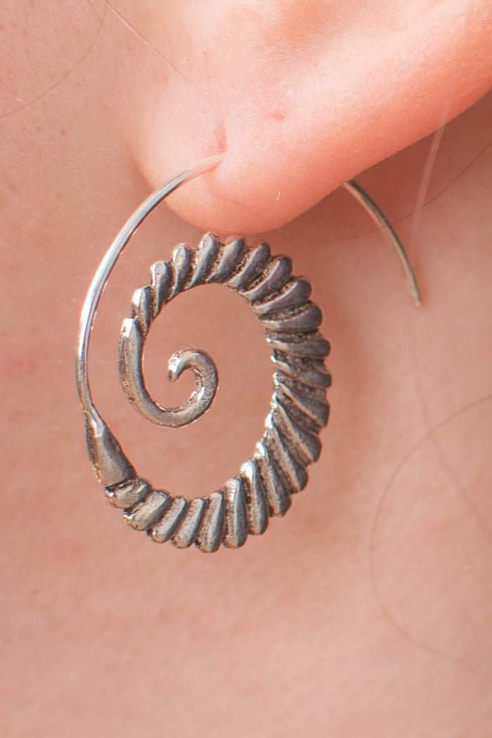 infinite spiral sterling silver hoop earrings with nautilus design