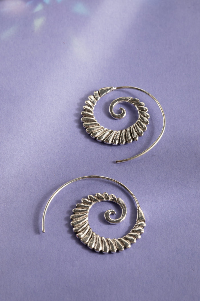 infinite spiral sterling silver hoop earrings with nautilus design