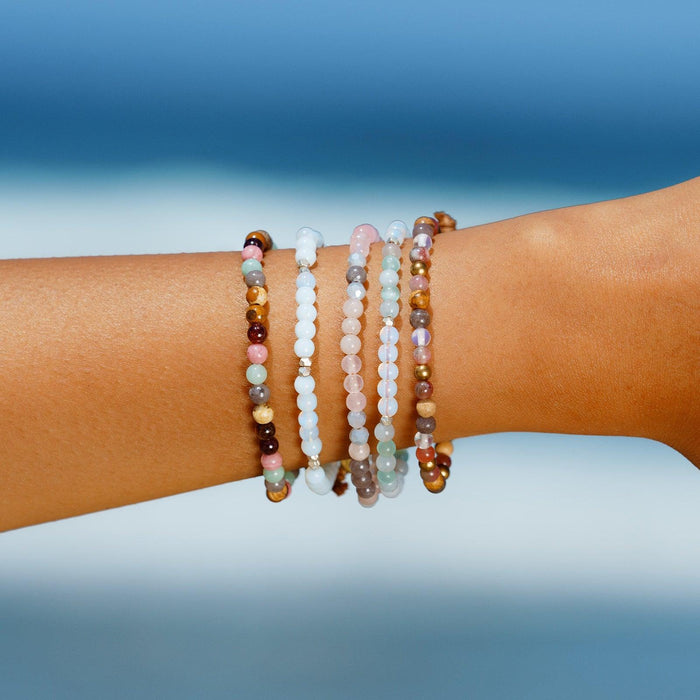 Intuition + Inner Peace 4mm Healing Bracelet, stacked on wrist