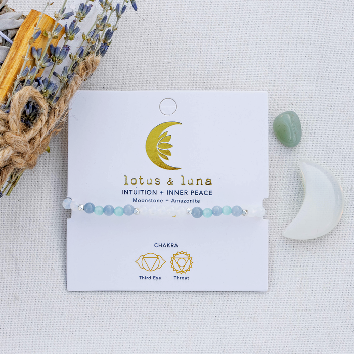 Intuition + Inner Peace 4mm Healing Bracelet, on brand card