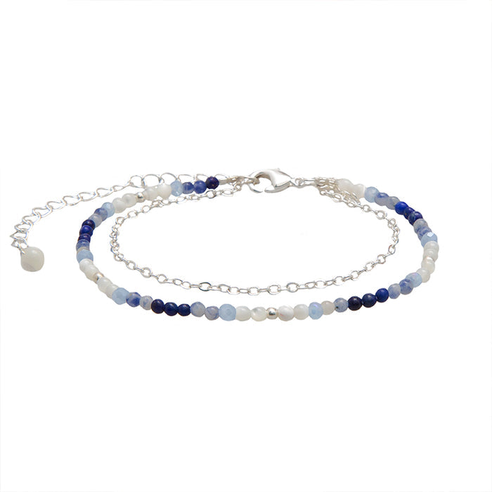 Intuition & Wisdom 2mm Layered Healing Bracelet, flat lay silver chain