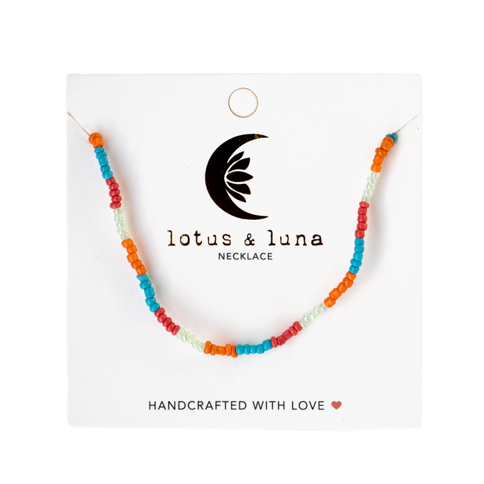 Island Oasis Seed Bead Necklace, on brand card