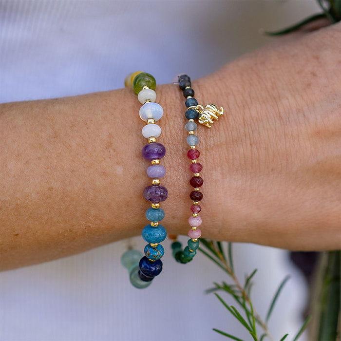 "It Takes a Village" Mantra Bracelet, double stacked on wrist