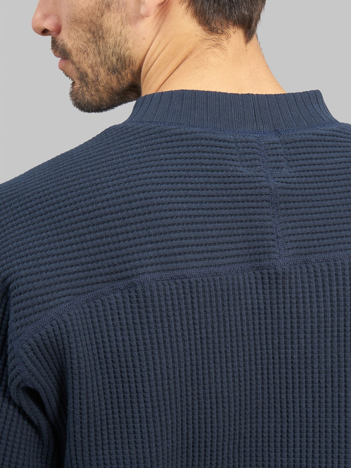 Jackman Waffle Midneck Sweater Dark Navy back panel texture