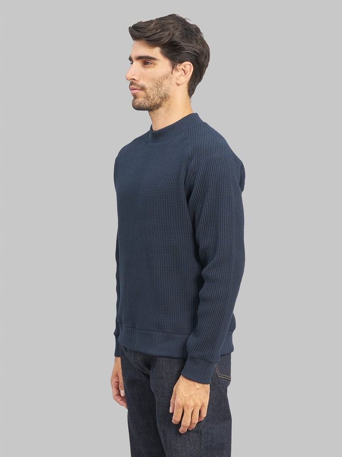 Jackman Waffle Midneck Sweater Dark Navy model side fit