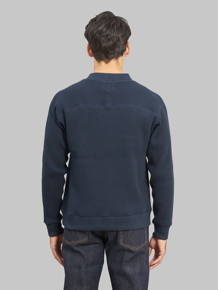Jackman Waffle Midneck Sweater Dark Navy model back fit