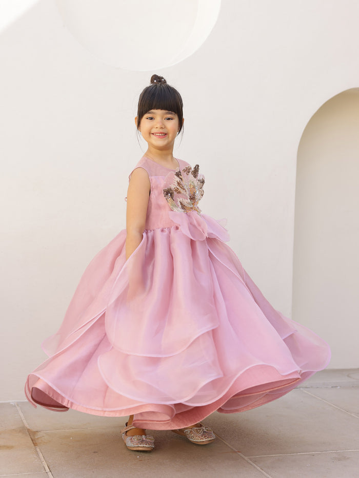 JANYAS CLOSET Amara Pink Petal Sequin  Gown