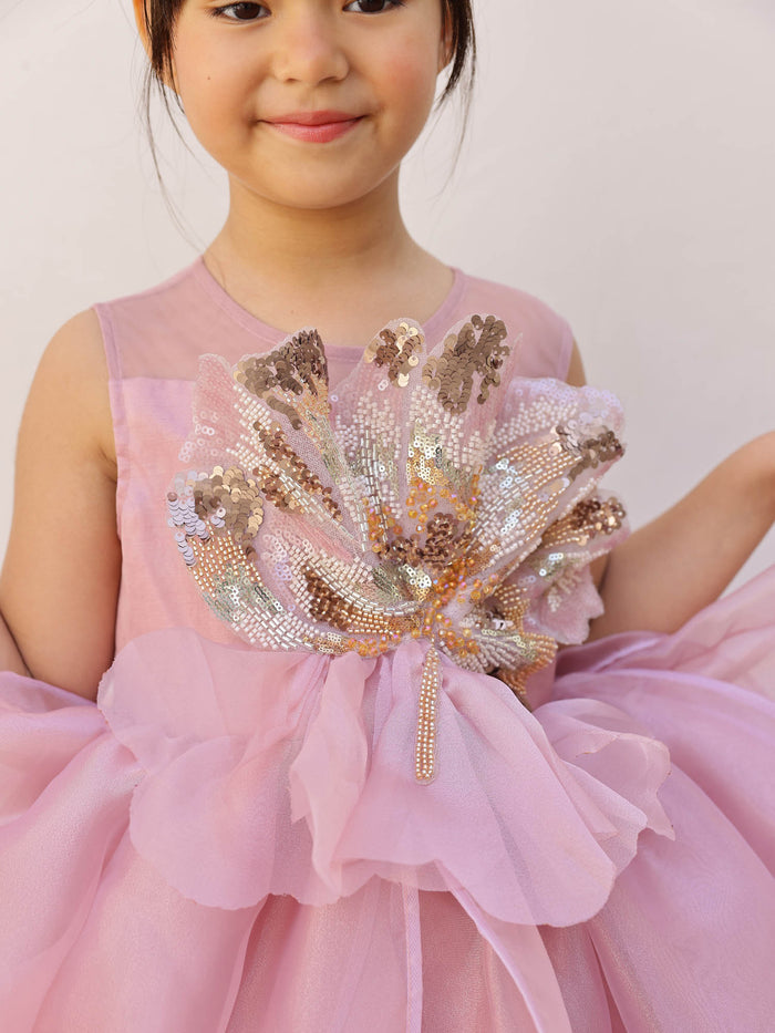 JANYAS CLOSET Amara Pink Petal Sequin  Gown