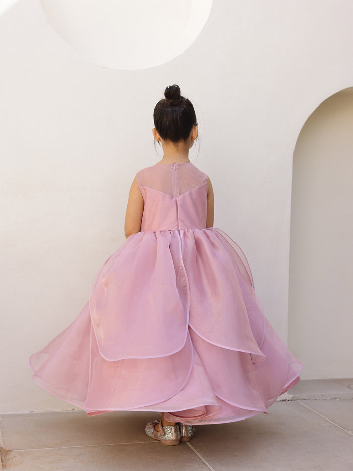 JANYAS CLOSET Amara Pink Petal Sequin  Gown