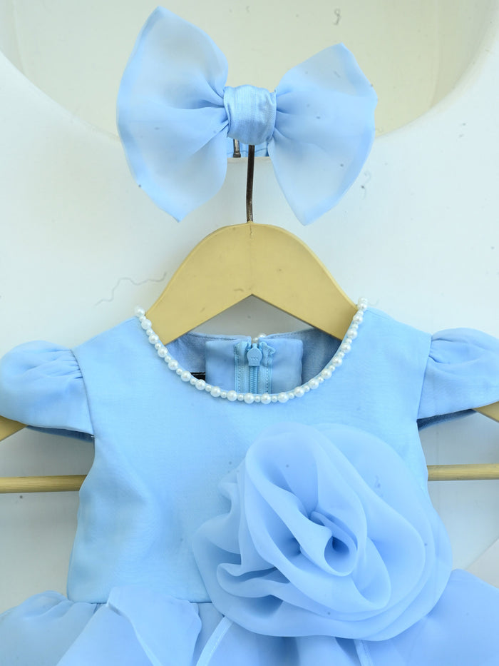 Janyas Closet Blue Hankie Draped Newborn Party Dress with Booties & Bow