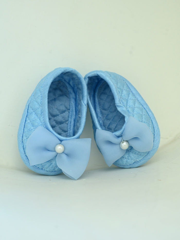 Janyas Closet Blue Hankie Draped Newborn Party Dress with Booties & Bow
