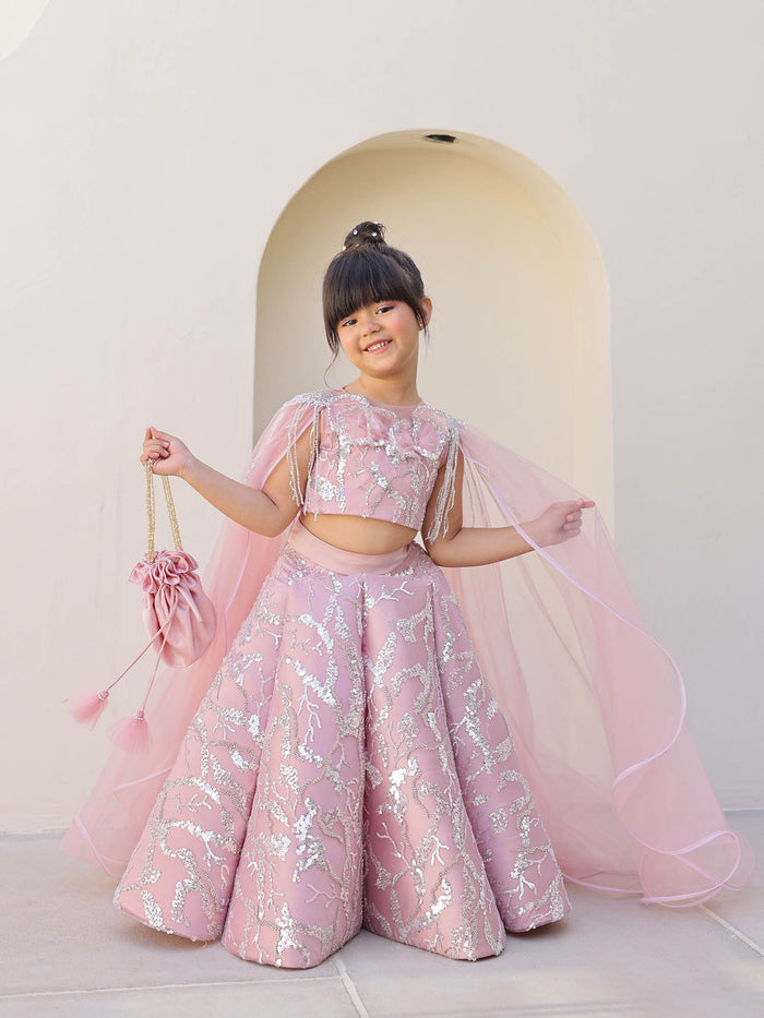 JANYAS CLOSET Blush Sparkle Sequin Lehenga Set for Girls