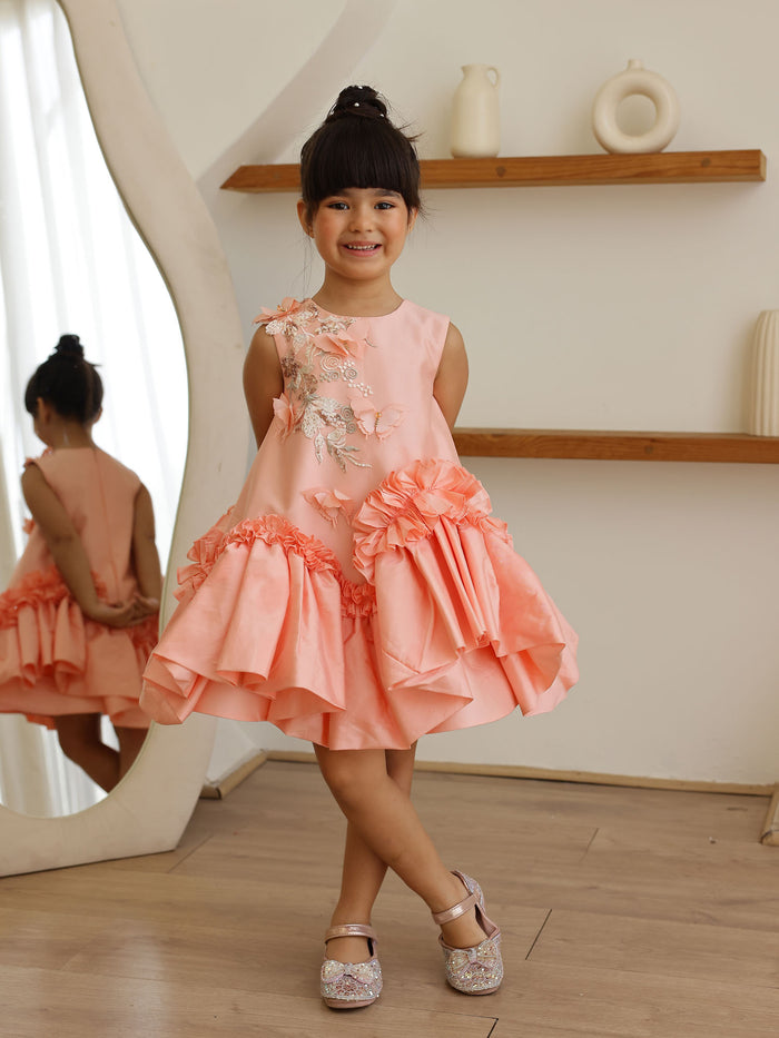 JANYAS CLOSET Butterfly Charm Peach Taffeta Dress