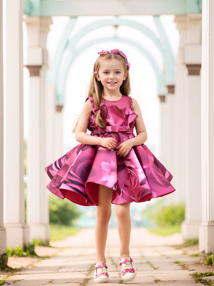 JANYAS CLOSET Charming Wine Rose Print Dress for Girls