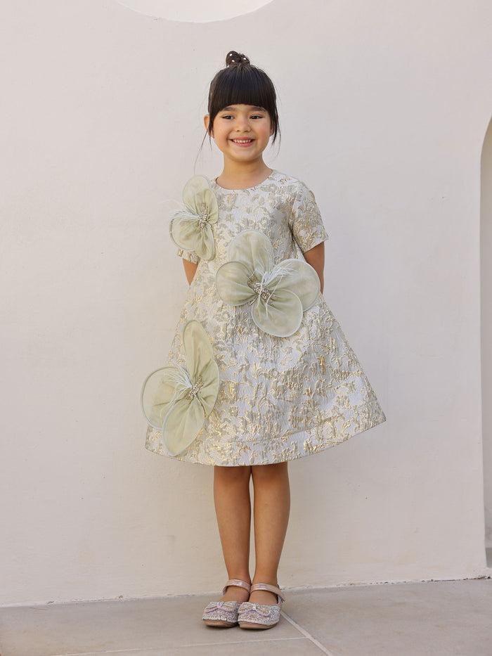 JANYAS CLOSET Elysia Butterfly Gold Jacquard Dress