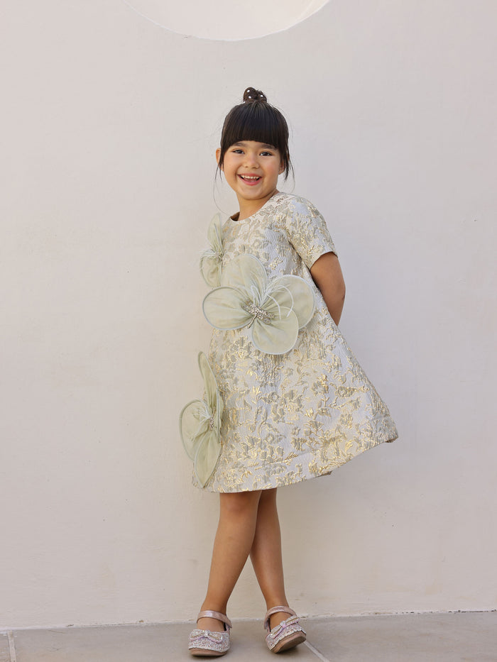 JANYAS CLOSET Elysia Butterfly Gold Jacquard Dress