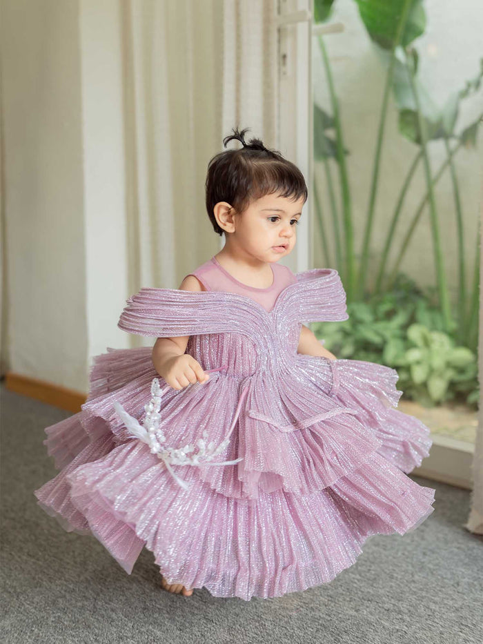 JANYAS CLOSET Ethereal Rose Pleated Gown with Removable Flair
