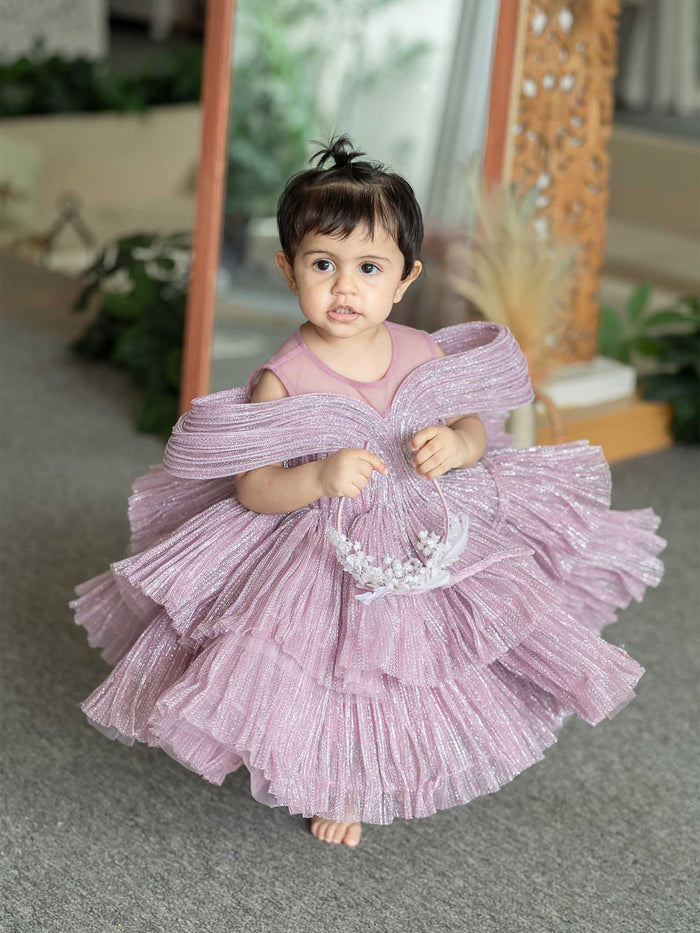 JANYAS CLOSET Ethereal Rose Pleated Gown with Removable Flair