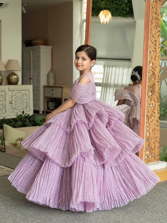 JANYAS CLOSET Ethereal Rose Pleated Gown with Removable Flair