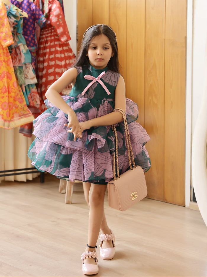 JANYAS CLOSET Flora Green Tiered A-Line Dress