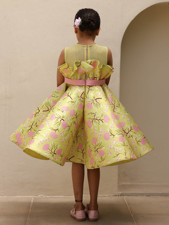 JANYAS CLOSET Green Printed Party Dress For Girls