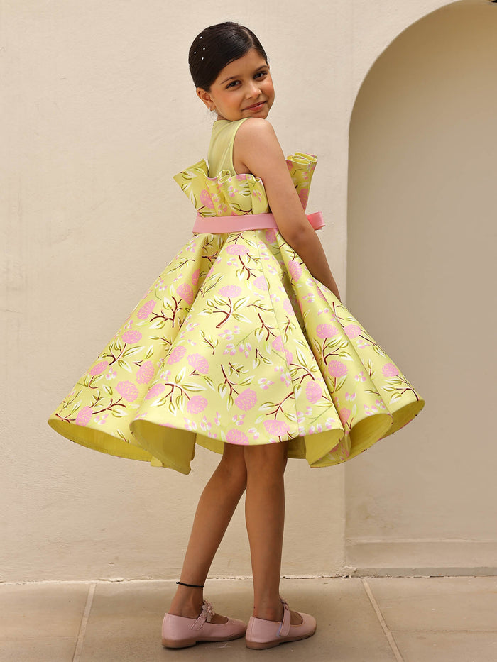 JANYAS CLOSET Green Printed Party Dress For Girls