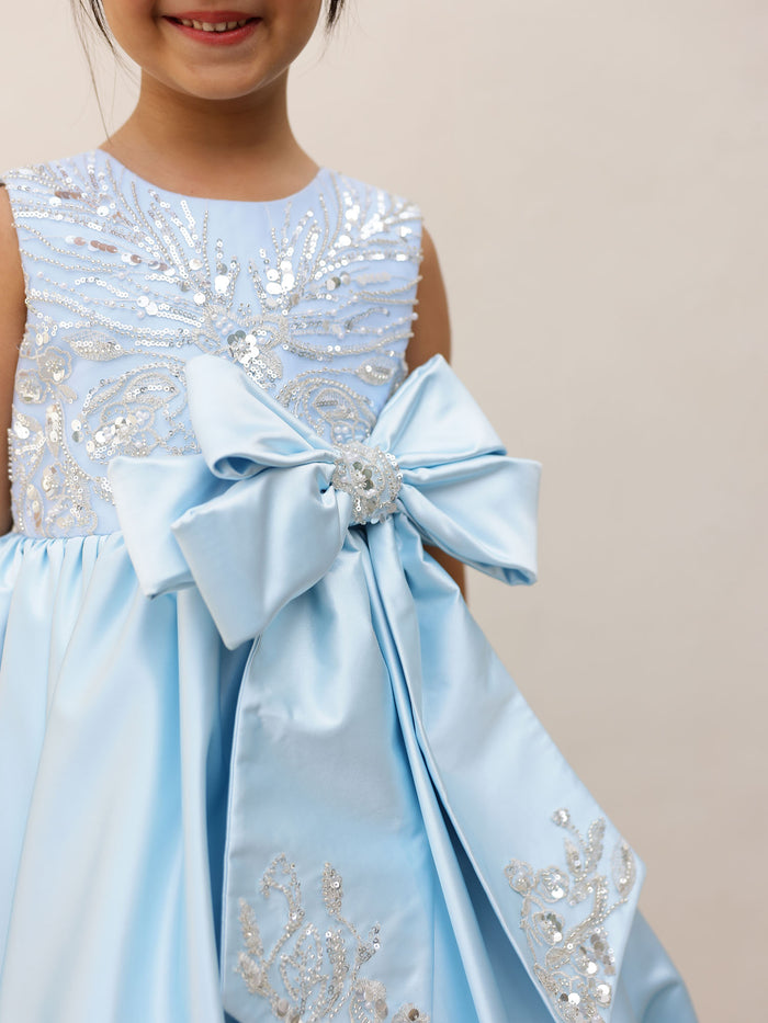 JANYAS CLOSET Ice blue Frozen Frost Bow Party Dress