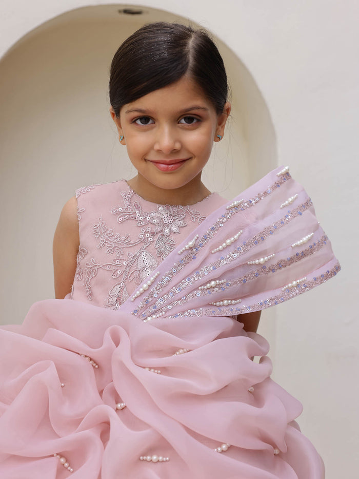 JANYAS CLOSET Krista Pearl Drape Mauve Pink Dress