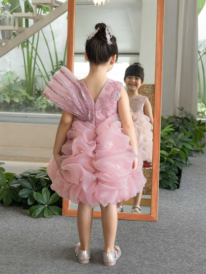 JANYAS CLOSET Krista Pearl Drape Mauve Pink Dress
