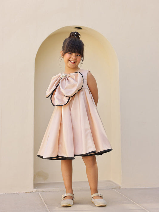 JANYAS CLOSET Luxe Champagne Flower Satin Dress